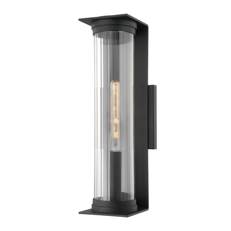 Textured Black Iron 22" Outdoor Wall Sconce with Clear Ribbed Glass
