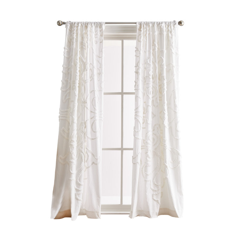 White Cotton Rod Pocket Light-Filtering Curtain Pair, 95"
