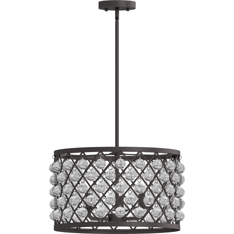 Satin Bronze 17" Modern Drum Chandelier with Clear Accents