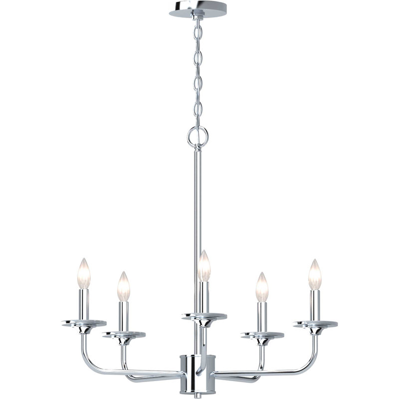 Aria 5-Light Polished Nickel Chandelier with Etched White Glass