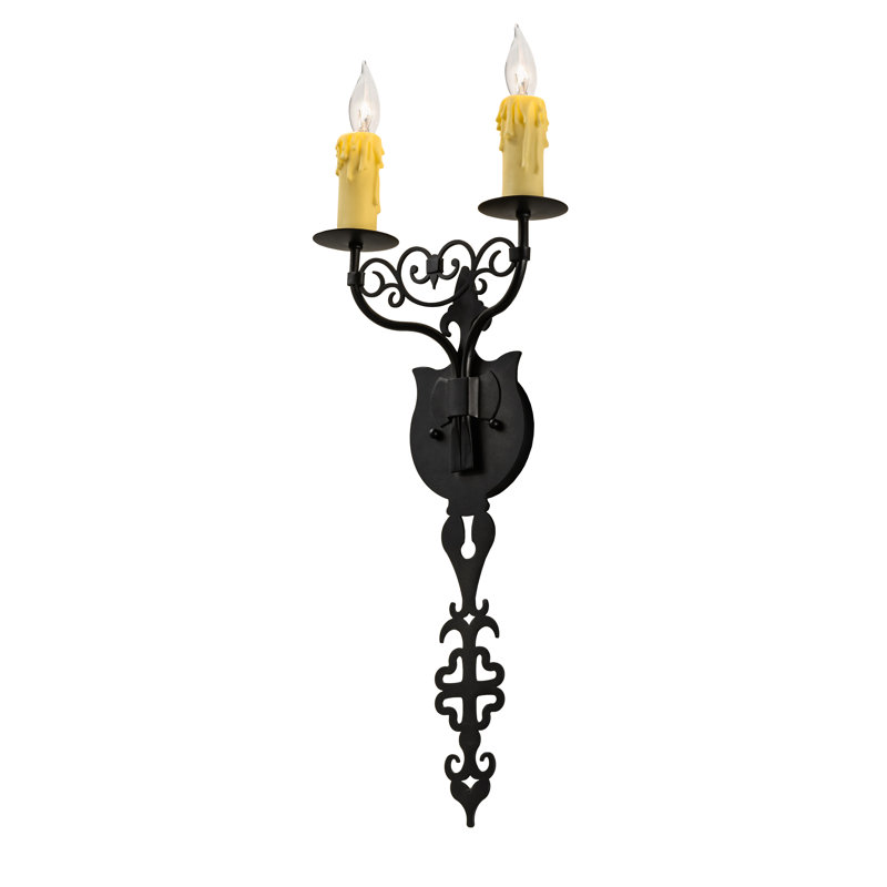 Merano Black Steel 2-Light Candle Wall Sconce