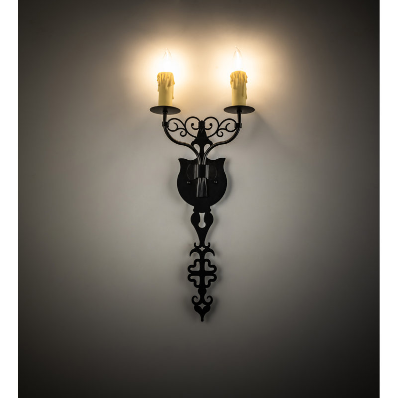 Merano Black Steel 2-Light Candle Wall Sconce