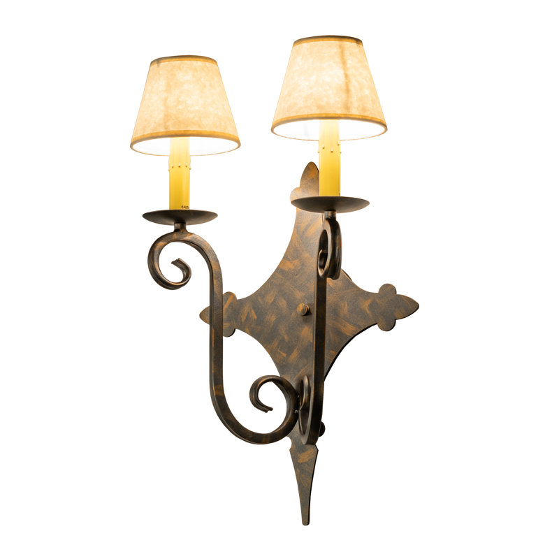French Bronze 2-Light Sconce with Linen Shades