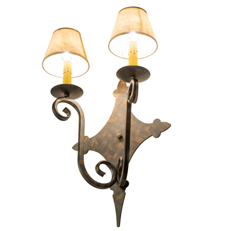 French Bronze 2-Light Sconce with Linen Shades
