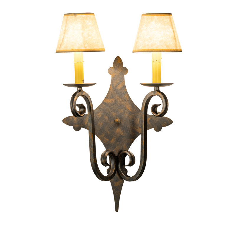 French Bronze 2-Light Sconce with Linen Shades