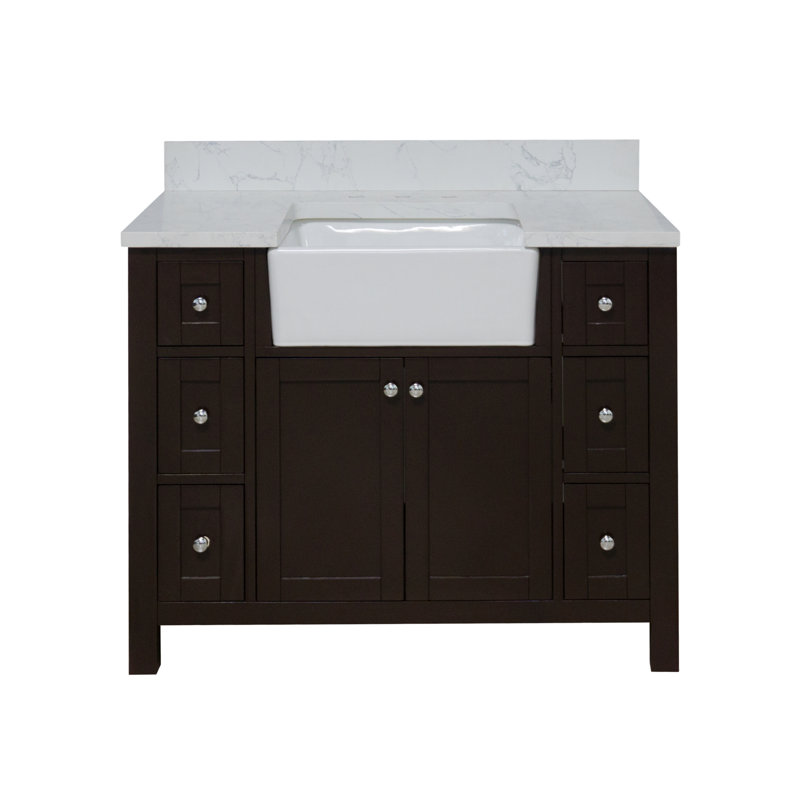 Yorkshire Chocolate 42'' Farmhouse Single Bathroom Vanity with Engineered Marble Top