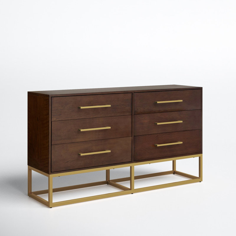Estelle Transitional Walnut Dresser with Brass Accents 56"
