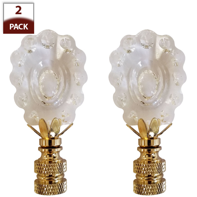 Large Clear Faceted Crystal Lamp Finial with Polished Brass Base