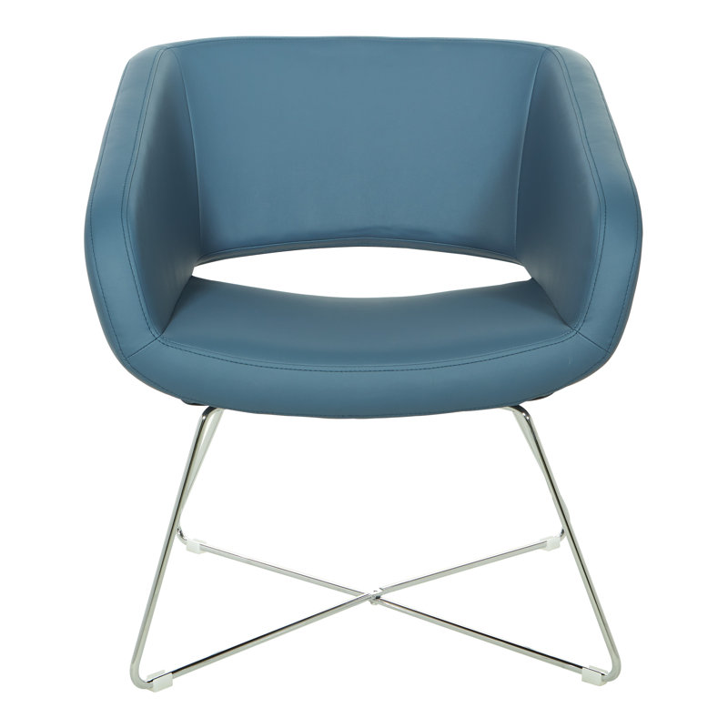 Contemporary Blue Faux Leather Accent Chair with Chrome Base