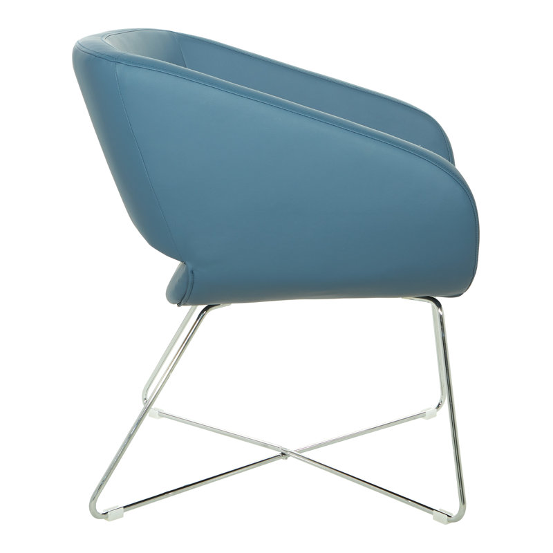 Contemporary Blue Faux Leather Accent Chair with Chrome Base