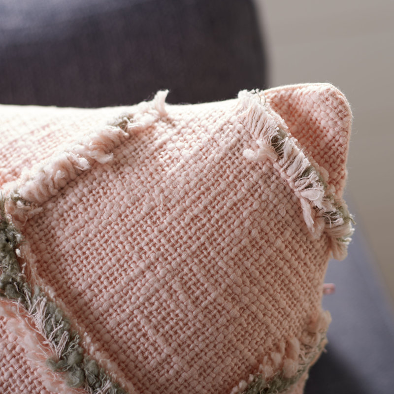 Ashlin Beige and Grey Fringed Cotton Throw Pillow