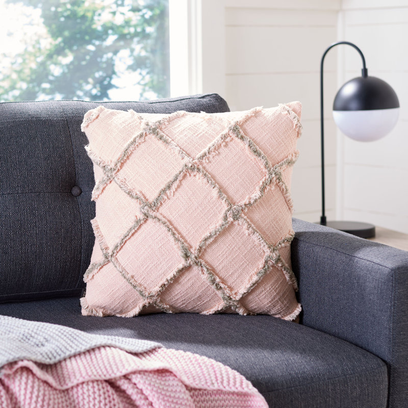 Ashlin Beige and Grey Fringed Cotton Throw Pillow