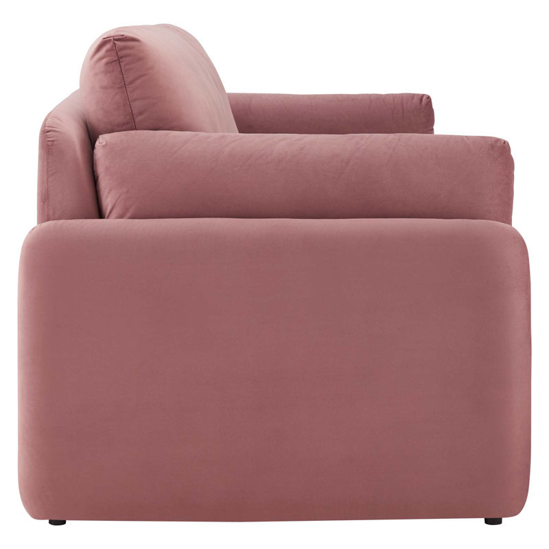 Dusty Rose Velvet Rolled Arm Lounge Sofa with Wood Accents