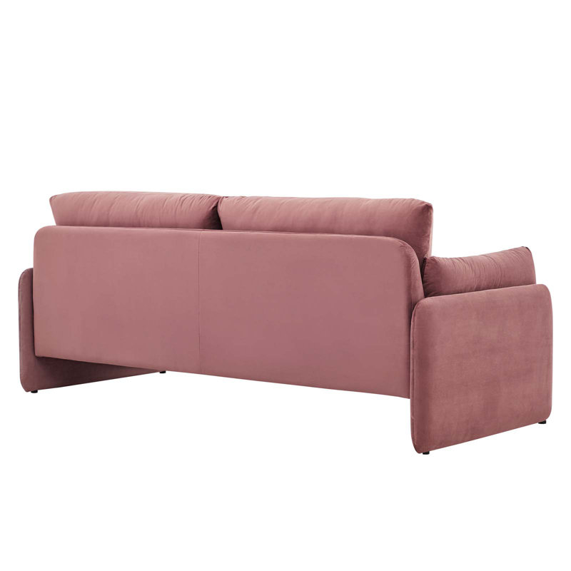 Dusty Rose Velvet Rolled Arm Lounge Sofa with Wood Accents