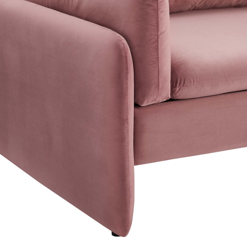 Dusty Rose Velvet Rolled Arm Lounge Sofa with Wood Accents