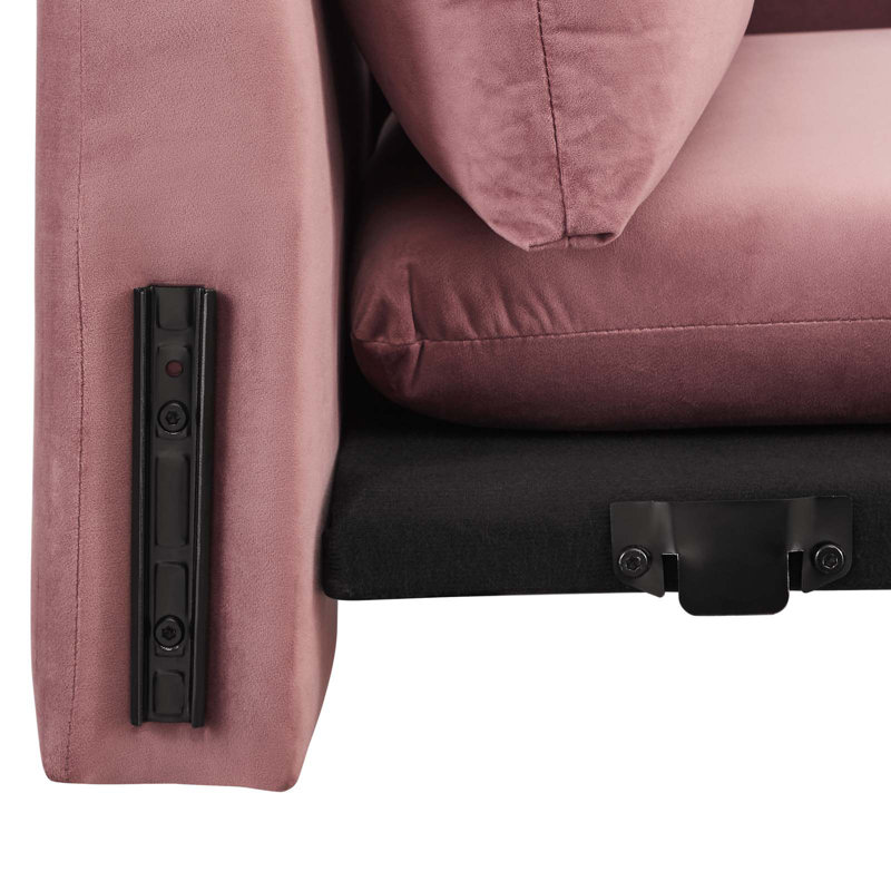 Dusty Rose Velvet Rolled Arm Lounge Sofa with Wood Accents