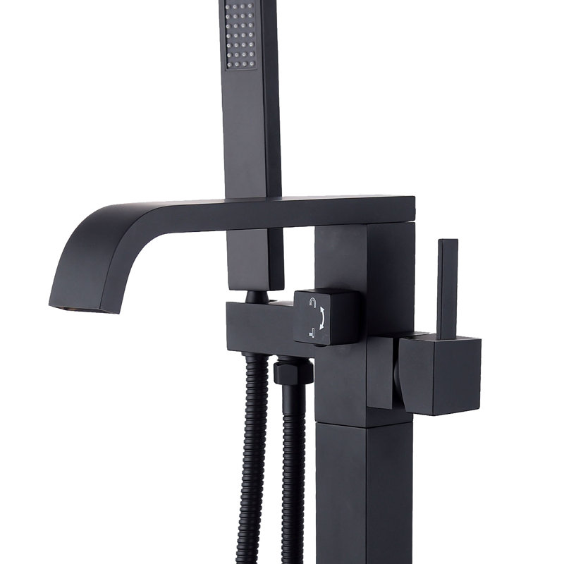 Matte Black Brass Freestanding Bathtub Faucet with Hand Shower