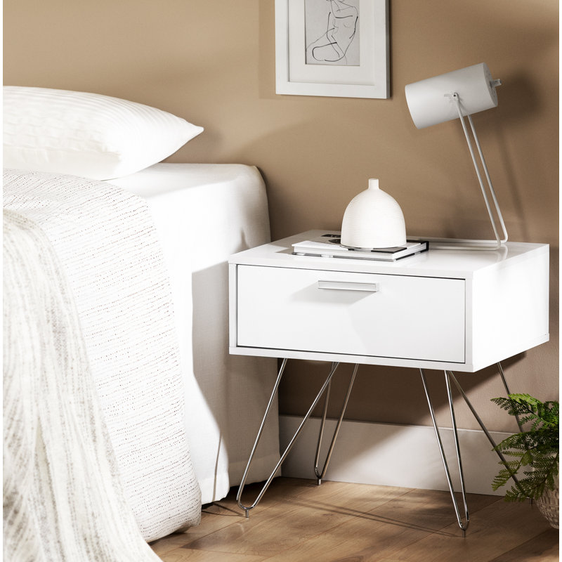 Slendel Pure White Mid-Century Scandinavian 1-Drawer Nightstand