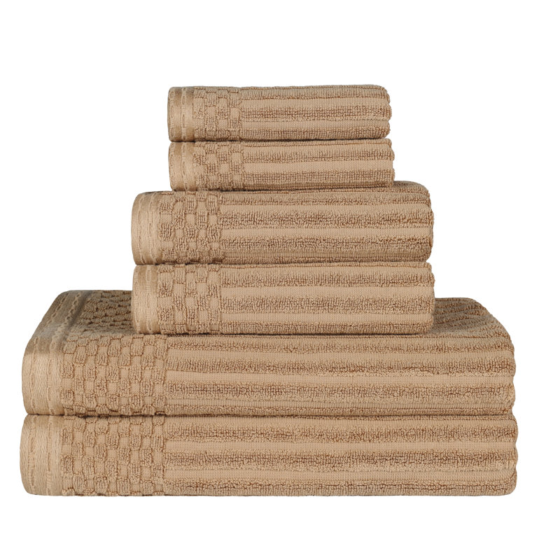 Alon Beige Cotton 6-Piece Checkered Border Towel Set