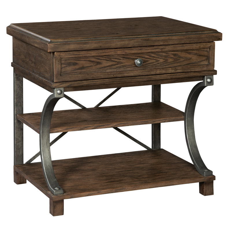 Transitional Cream Single Drawer Nightstand with Open Shelves