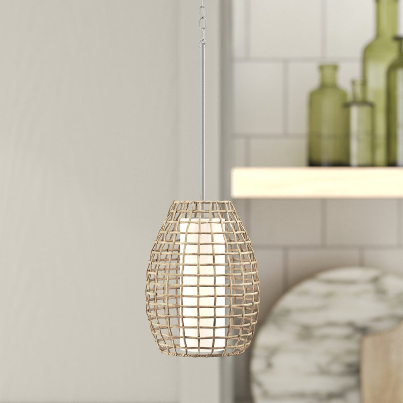 Galvanized Coastal Rattan and Glass Outdoor Pendant Light