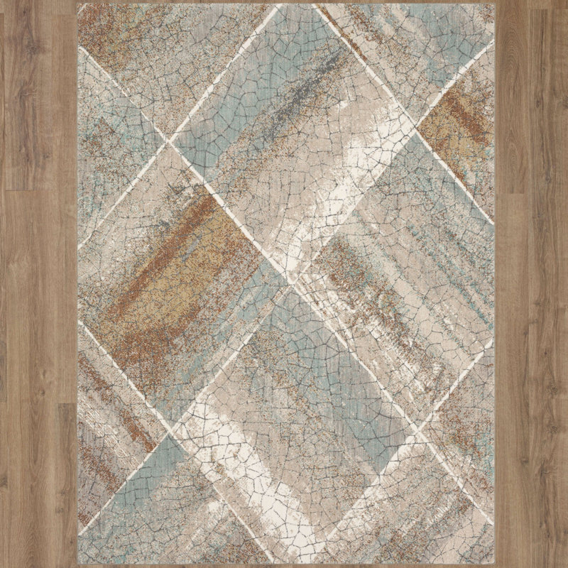 Dim Grey Geometric Wool and Synthetic Area Rug
