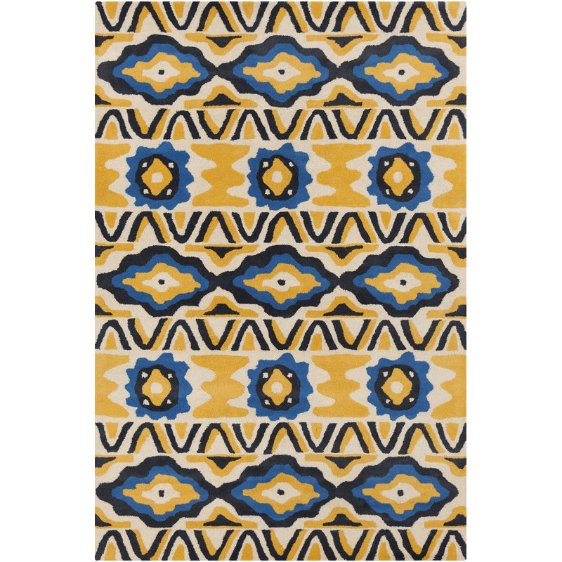 Hand-Tufted Blue Wool Rectangular Area Rug 5' x 7'
