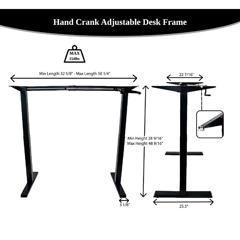 Black Adjustable Height Crank Desk with Metal Frame