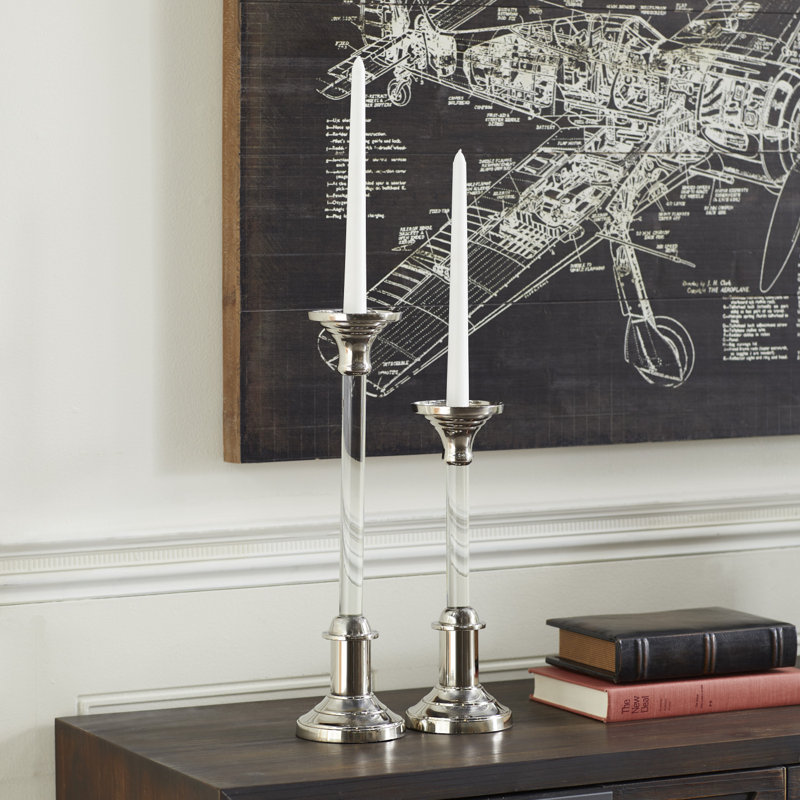 Elegant Silver Aluminum 15.6'' Tabletop Candlestick Pair