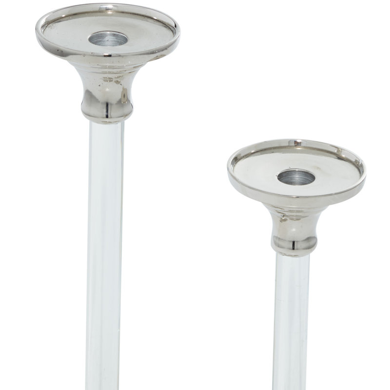 Elegant Silver Aluminum 15.6'' Tabletop Candlestick Pair