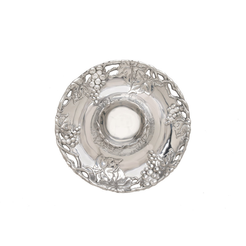 Handmade Aluminum Grape Design Round Chip and Dip Platter
