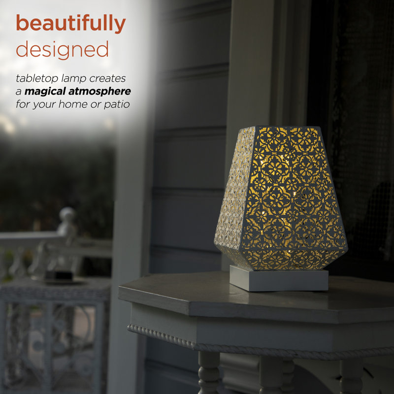 White Cordless LED Outdoor Lantern with Filigree Design