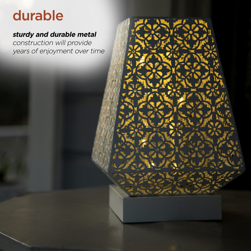 White Cordless LED Outdoor Lantern with Filigree Design