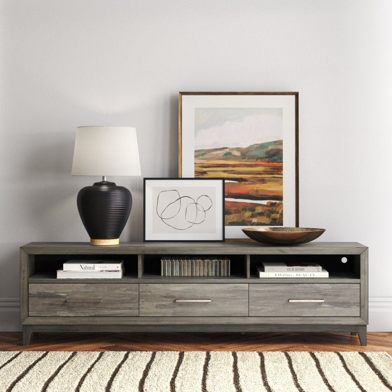 Mercury Gray 76'' Contemporary Media Console with Cabinet