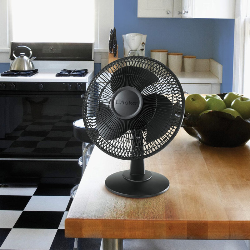 Lasko 12" Black Oscillating Desk Fan with 3 Speeds and Tilt Head
