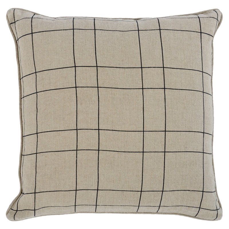 Natural Black Belgian Linen 26" Square Throw Pillow