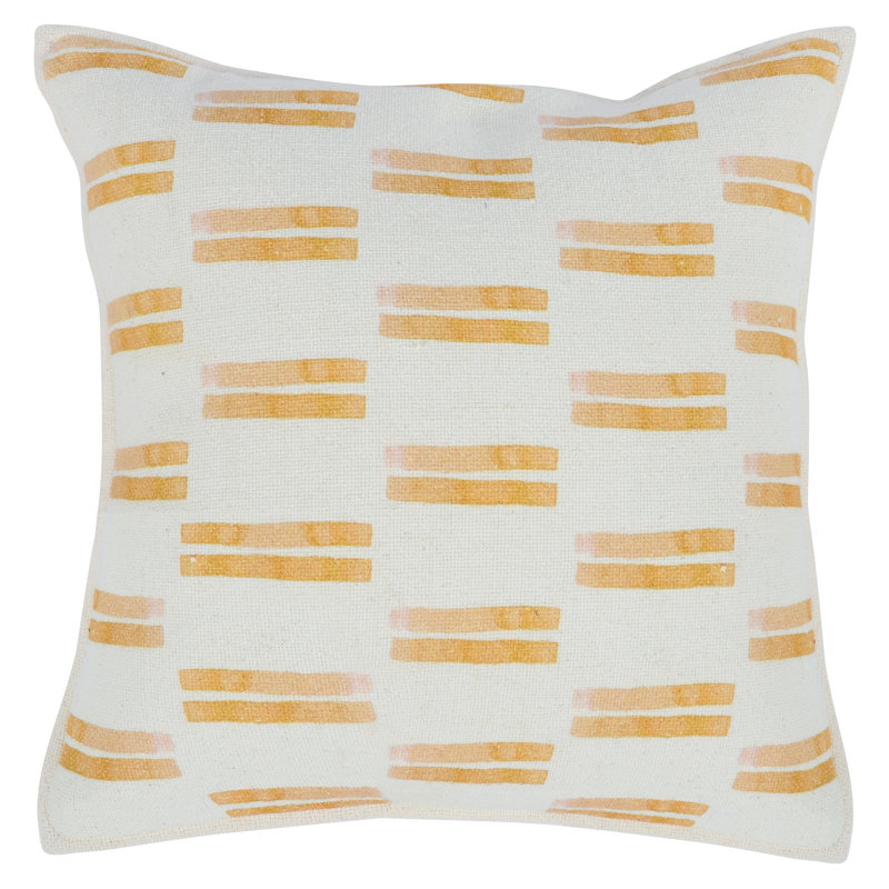 Ivory and Orange Square Patterned Throw Pillow