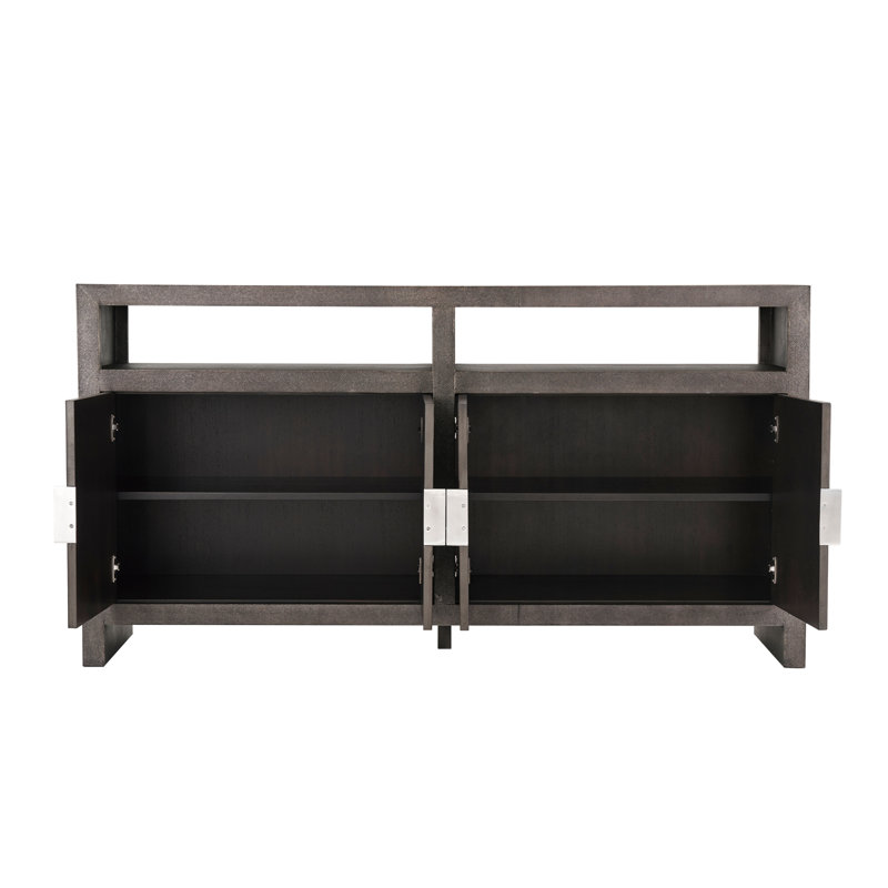 68'' Gray Leather and Aluminum Contemporary Sideboard