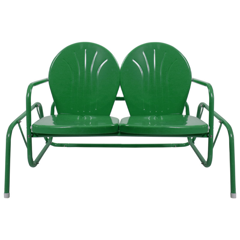 Green Retro Metal Double Glider Patio Chair with Powder-Coated Finish