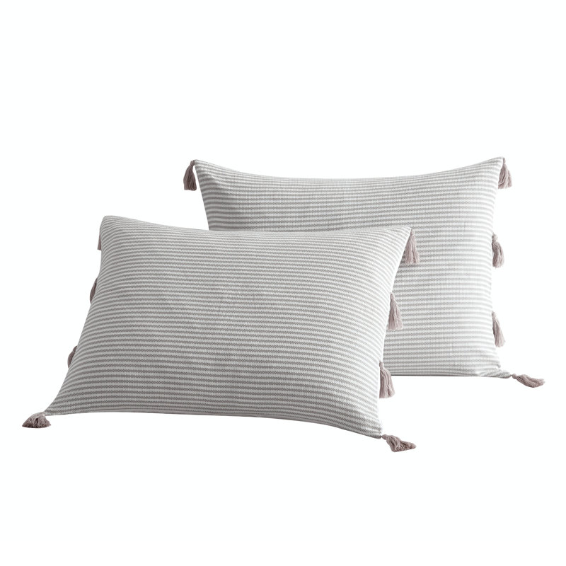 Gray Cotton Full/Queen Comforter Set with Tassels