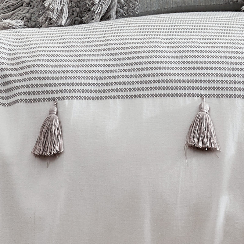 Gray Cotton Full/Queen Comforter Set with Tassels