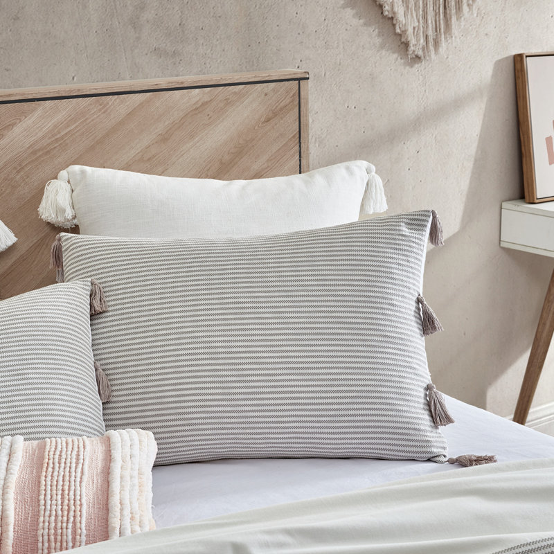 Gray Cotton Full/Queen Comforter Set with Tassels
