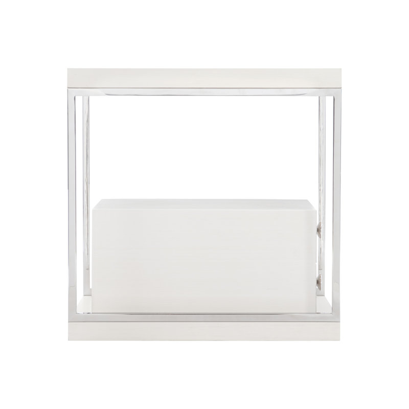 Eggshell White Transitional Rectangular Side Table with Storage