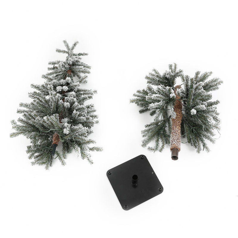 Mercury Row® Slender Green Fir Flocked Christmas Tree Set with Lights (Set of 3)