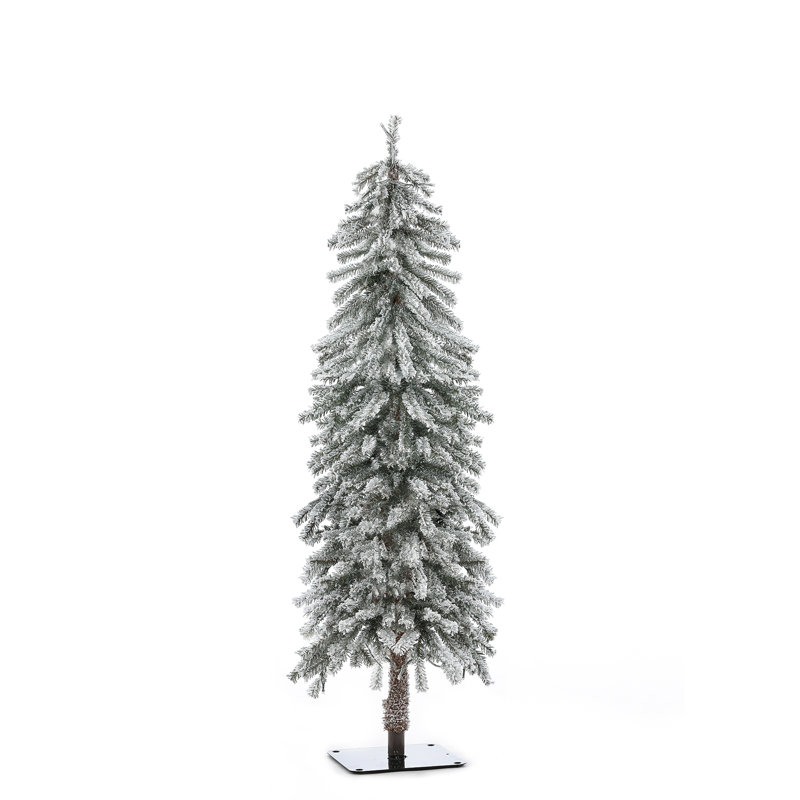 Mercury Row® Slender Green Fir Flocked Christmas Tree Set with Lights (Set of 3)