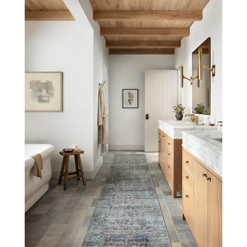 Billie Distressed Denim & Blush Runner Rug, 2'6" x 9'6"