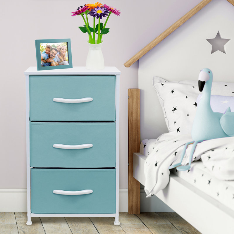 Sorbus Aqua Blue 3-Drawer Steel Frame Nightstand with White Wood Top