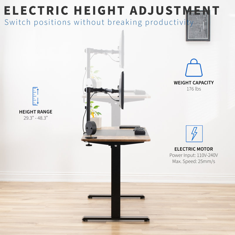 Vintage Brown & Black Electric Height Adjustable Standing Desk