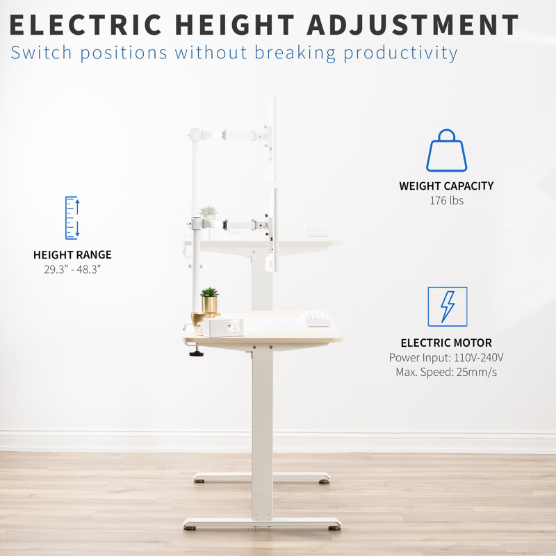 White and Light Wood Adjustable Electric Standing Desk