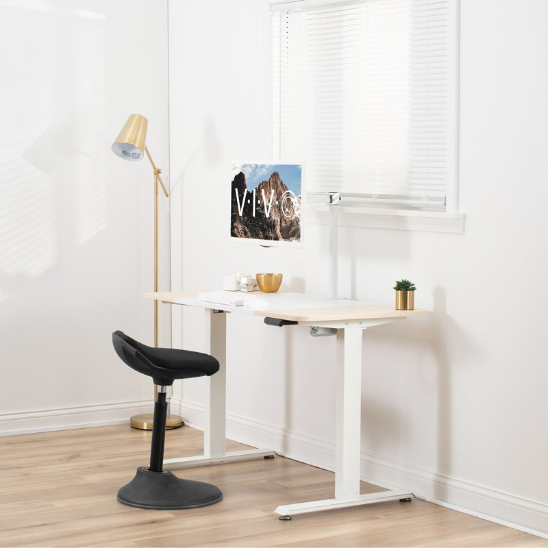 White and Light Wood Adjustable Electric Standing Desk
